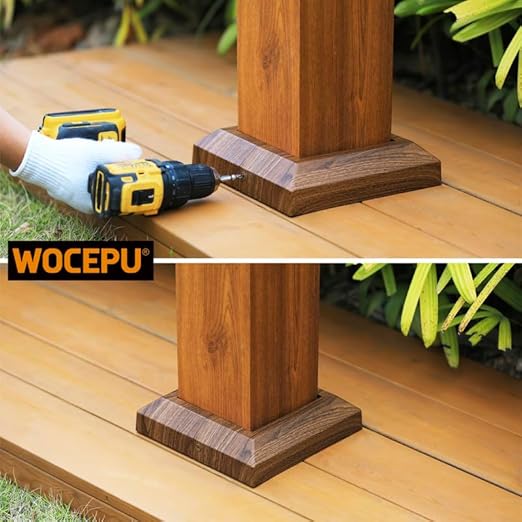 8 pcs 6"x6" (Actual: 5.5"x5.5") Aluminum Post Base Cover for Deck Railings, Stairs, Patios, Porches - Split Post Skirt (Walnut Wood)