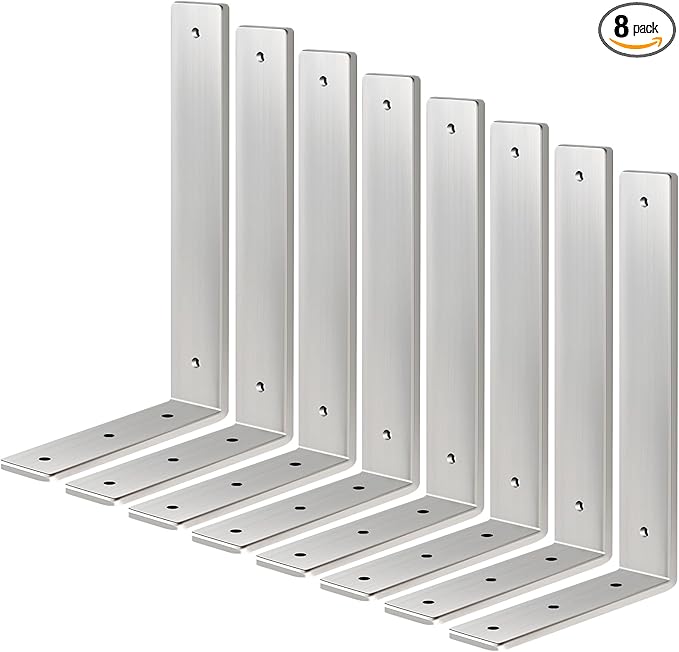 Floating Shelf Bracket Stainless Steel 12 Inch, 8 Pack Heavy Duty Shelf Brackets, Wall Shelf Bracket for DIY Decorative with Mounting Hardware