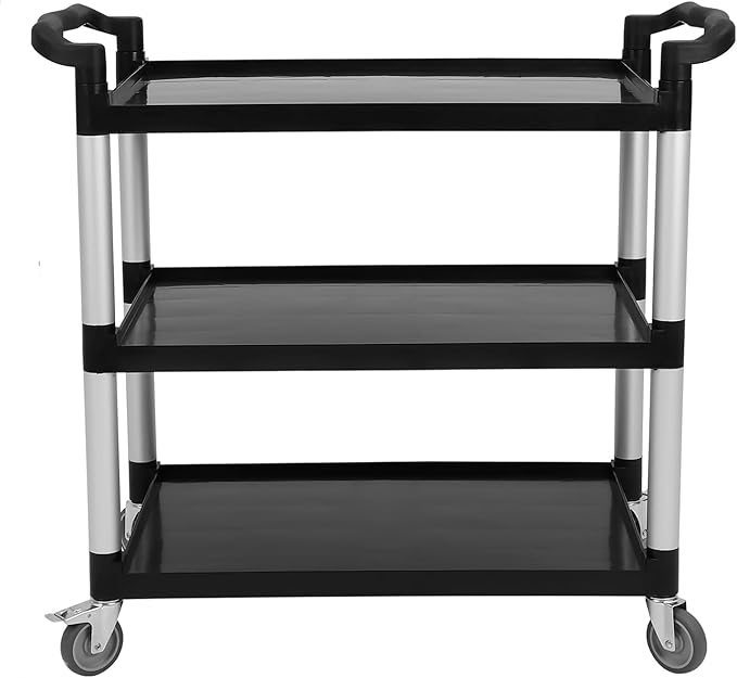 3-Tier Heavy Duty Rolling Cart with 360° Lockable Wheels, 120lbs Per Shelf Storage Utility Cart for Kitchen, Restaurant, and Office Use, Multifunctional Storage, Black, 42" Wx20 Dx39 H