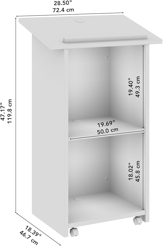 Bush Business Furniture Podium Lectern, 48 inch Tall, Professional-Grade Mobile Presentation Stand Up with Shelves, Envision Collection, Gray