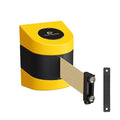 Crowd Control Warehouse - CCW Series WMB-220 Magnetic Wall Mount Retractable Belt Barrier - 15 Foot, Light Brown Belt with Yellow ABS Case