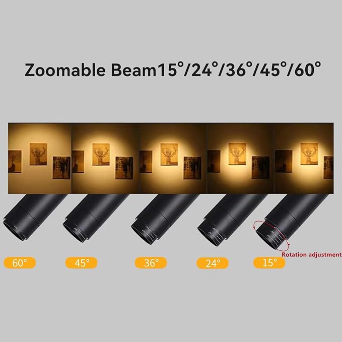 5Color LED Track Lighting Kit 4 Lights Dimmable 48W Track Light,Zoomable15°/24°/36°/45°/60°-2700K/3000K/3500K4000K/5000K,Track Lighting for Accent Task Kitchen,Lumen 4800 (Black)