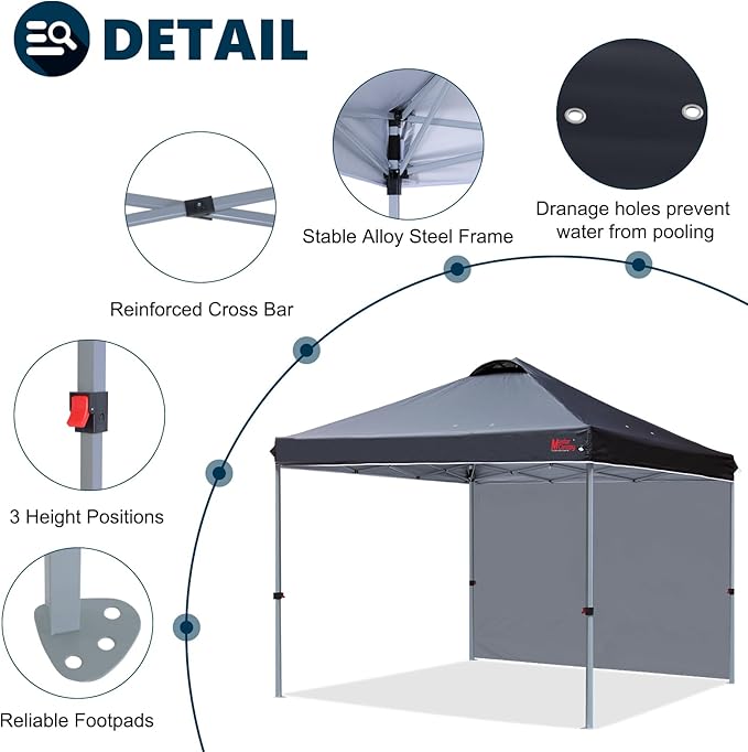 MASTERCANOPY Durable Pop-up Canopy Tent with 1 Sidewall (8'x8',Black)