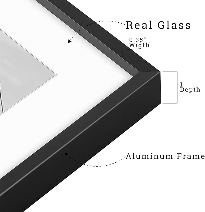 Frametory, 16x20 Metal Picture Frame with Mat for 11x14 Picture & Real Glass, Aluminum Photo Frame Collection (Black, 1 Pack)