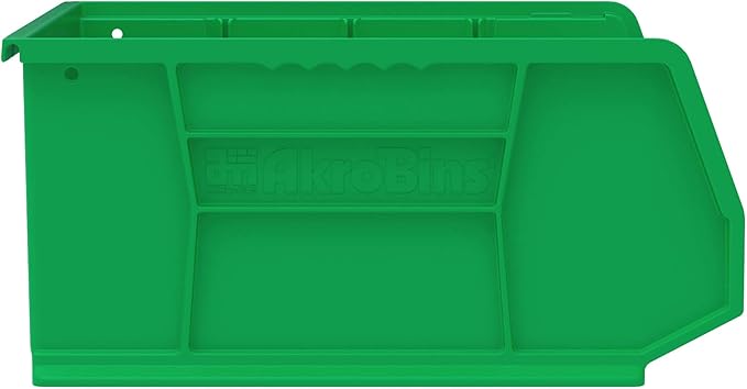 Akro-Mils 30250 AkroBins Plastic Storage Bins, Space-Saving Stackable Bins for Garage, Pantry, Craft Organization, 15-Inch x 16-Inch x 7-Inch, Green, 6-Pack