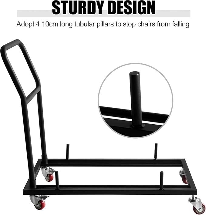 Multi-Function Folding Chairs Rack Dolly, Commercial Grade Steel Frame, Storage and Transport Cart for Plastic Resin and Wood Folding Chair