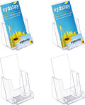 4x9 Acrylic Brochure Holder with Business Card Holder, Clear Display Stand, Plastic Table stand Sign Holder, Pamphlet Holder Flyer Holder, Acrylic Display Stand for Office, Home, Store, 4 Pack