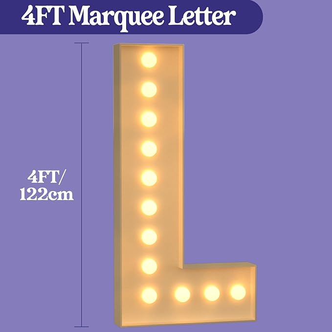 Marquee Letters 4 Feet Tall, 4FT Large Light up Letters L, Big Sign L with Warm White Light for Birthday Wedding Proposal Engagement Graduation Party Backdrop Decorations