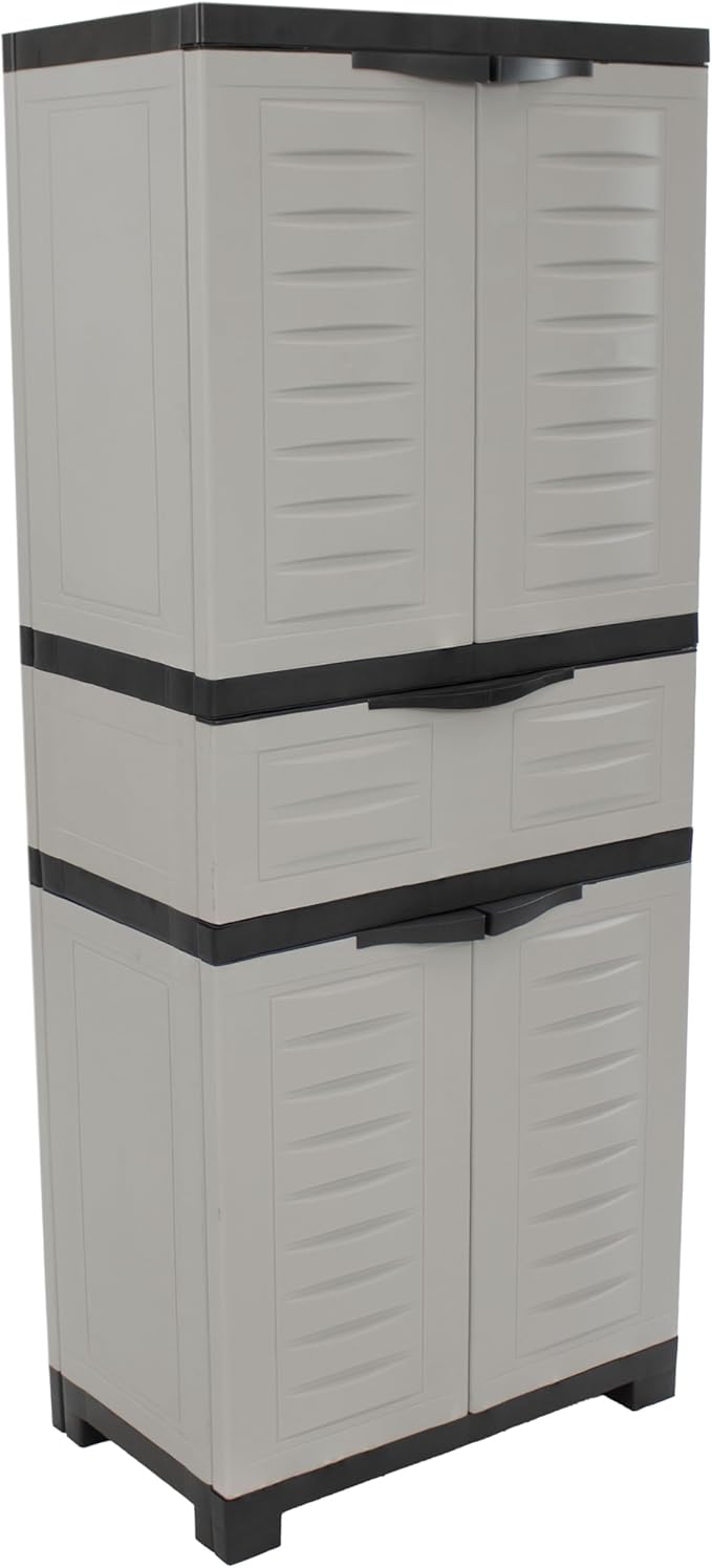 Sunnydaze Plastic Garage Storage Cabinet with 2 Adjustable Shelves - 57" H - Garage, Office, Home, Laundry Room - Gray