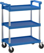 Blue Utility/Bussing Cart with Three Shelves - 32" x 16"