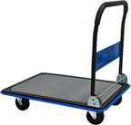 660lbs Large Size Heavy Duty Blue Flatbed Cart, Foldable Steel Platform Dolly with 360° Swivel Wheels, Silent Utility Push Hand Truck for Warehouse & Home