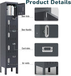 Metal Lockers - 66" Height Steel Lockers for Employees with 5 Door Storage Locker with Card Slot for Employees Gym School Home Office Garage - Assembly Required
