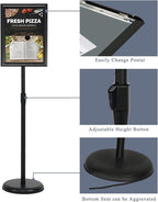 8.5 x 11 Inch Adjustable Pedestal Sign Poster Stand, Heavy Duty Floor Standing Sign Stand Aluminum Snap Open Display Frame for Vertical and Horizontal View Sign Displayed(Black)