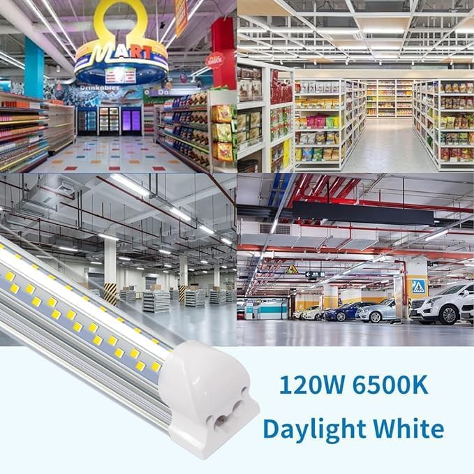 LED Shop Light,8FT 120W 12000LM 6500K,T8 Tube Lights Fixture White no dimmabl,High Output,Clear Cover,Integrated,V Shape 8 Foot Light Bulb,LED Shop Light for Garage Workshop (20 Pack)