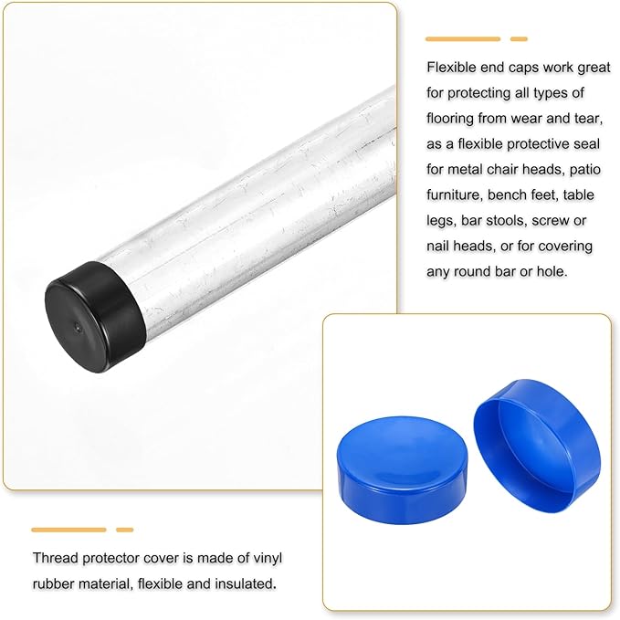 uxcell 4pcs Rubber End Caps 200mm(7 7/8 Inch) ID x 80mm(3 1/8 Inch) H Vinyl Round End Cap Cover Screw Thread Protectors Blue