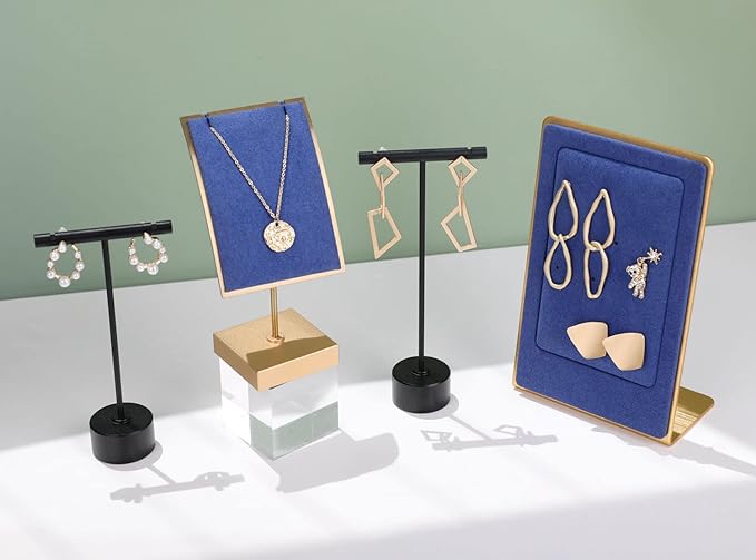 GemeShou Black Metal T Shape Earring Display holders, Earring T Stand for Show, T Bar Jewelry Stand for Online Store Photography【Black-Round Base Height 5.3"】