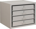 Steel Compartment Box Slide Rack, 4 Divider Scoop Boxes, Cold-Rolled Steel, 20" L x 15.75" W x 15" H, Carry-on Tool Box, Gray — Small Parts Organizer for MRO, Shop & Garage