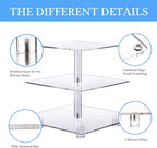 YestBuy 3 Tier Square Cupcake Stand - Premium Cupcake Holder - Acrylic Cupcake Tower Display - Cady Bar Party Décor + LED Light String - Ideal for Weddings, Birthday Parties( Blue Light)