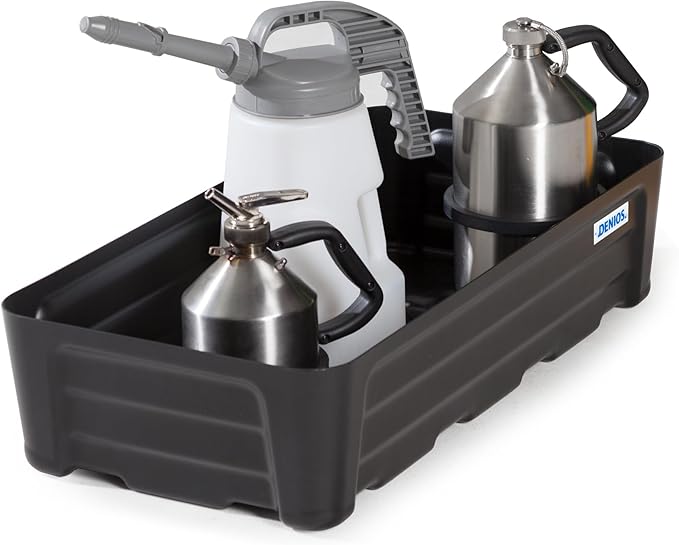Denios Spill Containment Tray- 7.9 Gallon Spill Tray Capacity - Without Grate- 23.3""X15.8""X7.1 in (Small), Black