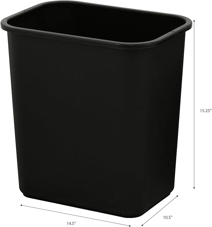 United Solutions 7 Gallon / 28 Quart Efficient Trash Wastebasket, Fits Under Desk, Small, Narrow Spaces in Commercial, Kitchen, Home Office, Dorm, Easy to Clean, Black (Pack of 1)