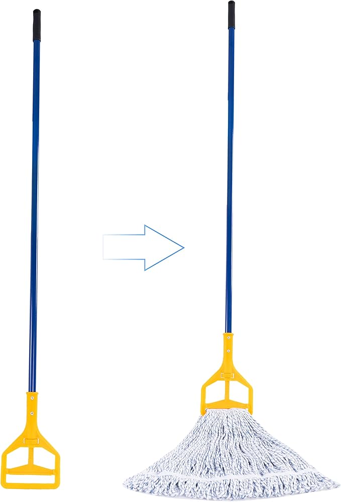 Matthew Cleaning Commercial Quick-Change Iron Mop Handle for Floor Cleaning Heavy Duty Mop Stick Replacement 60inch with Plastic Gripper Wet Mop Handles 12 Packs