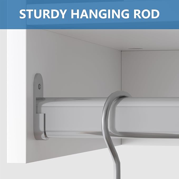 Tall Hanging Closet Unit, Modular Closet System, Wood Closet System Organizer with Storage for Walk In Closets, Clothing Rack Wardrobe Closet for Hanging Clothes, Bedroom, White, 28.5"W