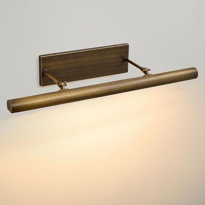 Hardwired Aged Brass Picture Light: 30" Long Rotatable Vintage Antique Gallery Artwork Display Lighting over Pictures Frame - Traditional Museum Accent Spotlight for Library Wall Photo Art Painting