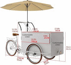 Mobile Vending Bicycle Cart, Food Display Stand with Parasol, Large Storage Space, Perfect for Shopping Malls, Events, Streets(Orange)