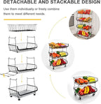 Miyawell Fruit Vegetable Storage Basket, 4 Tier Stackable Metal Wire Storage Baskets with Wheels, Fruit Vegetable Produce Basket Organizer Bins for Kitchen, Pantry, Bathroom