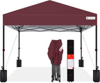 Best Choice Products 10x10ft 1-Person Setup Pop Up Canopy Tent Instant Portable Shelter w/ 1-Button Push, Case, 4 Weight Bags - Burgundy
