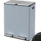 Arlopu 16Gal Dual Trash Can w/2 Built-in Box for Odor Control, Hands-Free Kitchen Garbage Bin, Recycle Waste Dustbin, Soft-Close Lid, 2 Buckets,Foot Pedal, Side Handle, Airtight,for Home (Haze Blue)