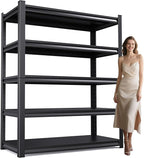 72" H Garage Shelving Heavy Duty Storage Shelves Adjustable Garage Shelves 5 Tier Metal Shelving Unit Utility Rack Shelf for Storage Kitchen Warehouse Pantry, Black (72 "H x 35.4 "W x 15.7" D)