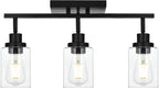 3-Light Track Lighting Kit Black Track Lighting Fixtures Bathroom Wall Sconces Ceiling Mount Kitchen Tracking Lights, Rotatable Spotlight with Clear Glass Shade for Kitchen Shop Hallway