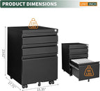 3 Drawer File Cabinet with Lock,Under Desk Rolling Small Filing Cabinet for Home Office Storage,Mobile Steel Cabinets with Wheels,Black,Requires Assembly