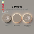 mooas Full Moon LED Silent Wooden Digital Wall Clock with Remote Control, Backlight Nightlight Digital Wood Wall Clock, Sunrise Alarm Melody, 5 Level Brightness Modern Decorative Office Livingroom