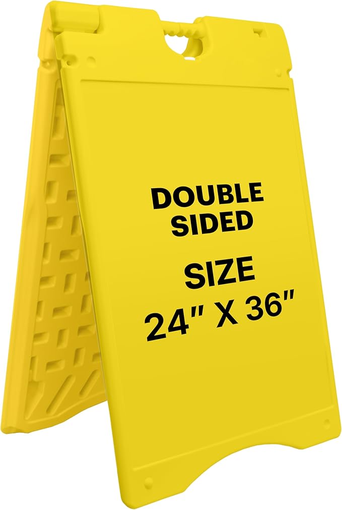 Jumbl Outdoor A-Frame Sandwich Signboard 24” x 36” Display Surface – w/PVC Sign Protector & Sand Fill Holes – Duel Display Signage Stand for Storefront Sidewalk Curb (Yellow)