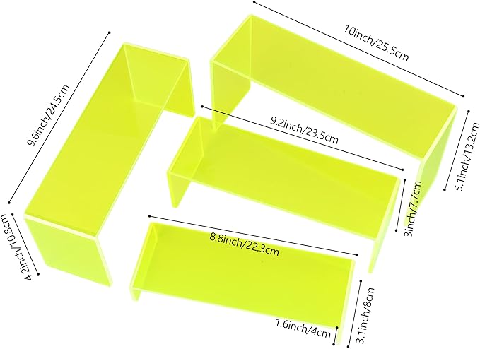 ELEGANTLIFE Acrylic Display Riser,4.3mm Heavy Duty Crystal Display Stand Shelf Layered Aesthetic, Jewelry Display Shelf Risers for Décor,4 Pack Set Multi-color (Light Green)