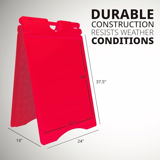 Jumbl A-Frame Signboard 22” x 28” Display Surface – Large Outdoor Sandwich Board w/Weather Resistant PVC Sign Protector & Sand Fill Holes – Dual Signage Stand for Storefront Sidewalk Curb (Red)