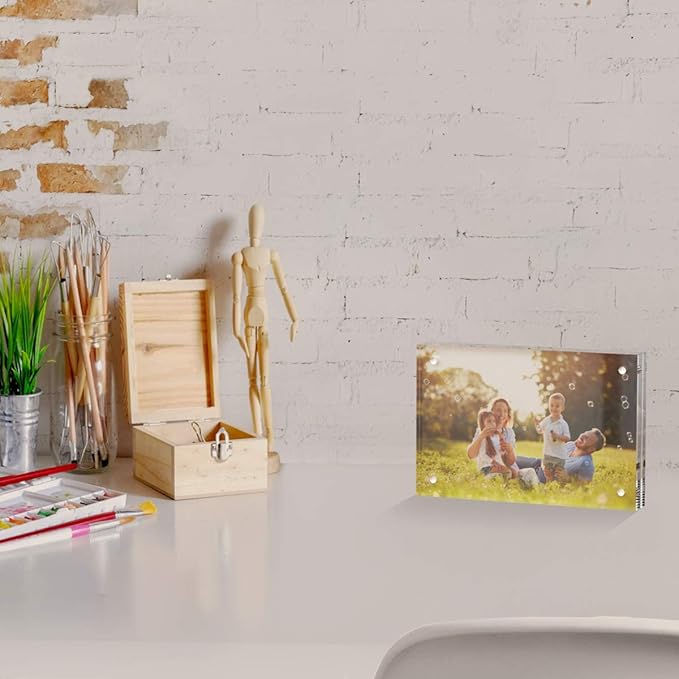AITEE 4x6 Acrylic Picture Frames 3 Pack, 20% Thicker Block, Clear Picture Frames Freestanding Double Sided Magnetic Acrylic Lucite Frameless Transparent Square Frame Gift for Desktop Display