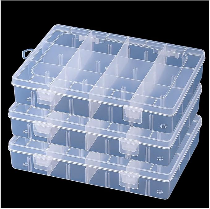 3pcs Clear Storage Small Parts Organizer Box Storage Bin With Dividers Multi Compartment for Beads Art DIY Tackle Box Organizer (Small 12 - compartment)