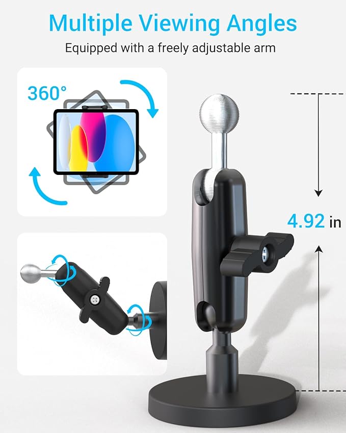 Universal Fridge Mount for iPad, Magnetic Tablet Holder with Metal Arm, Magnetic Base for Refrigerator/Kitchen/Shelf/Gym Compatible with 4-13" iPad Pro Air Mini, Phone, Galaxy Z Fold