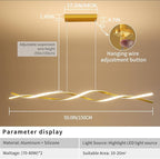 Modern Ceiling Pendant Light, with Remote Control Dimmable 3 Color Mode & Brightness Ceiling Lamp, Anti-Flicker Dining Light Fixture for Kitchen, Dining Room (Gold, 57IN)