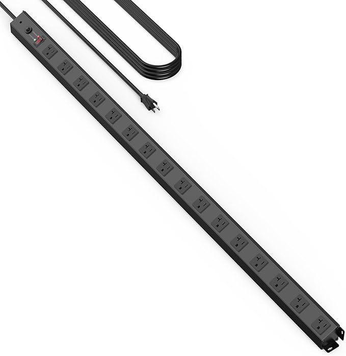 HHSOET 16 Outlet Long Power Strip, 10FT Heavy Duty Power Strip with 4800J Surge Protection, 20a Mountable Wide-Spaced Outlets for Home, Office, Garage & Workshop - ETL Certified (Black)