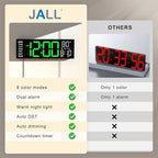 JALL 16" Large Digital Wall Mount Clock, Count Down Timer, Alarm, Big LED, RGB Color, DST, Temperature for Living Room Classroom Desk, Xmas, Birthday Gift for Senior Mom Dad (Green White, 16 inches)