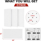 Pegboard, Metal Peg Board, Pegboards Wall Organizer with 57 Pcs Hooks, Sturdy Peg Board for Garage Tool Organization, Home & Office Wall Decoration (White, 3 Pack)
