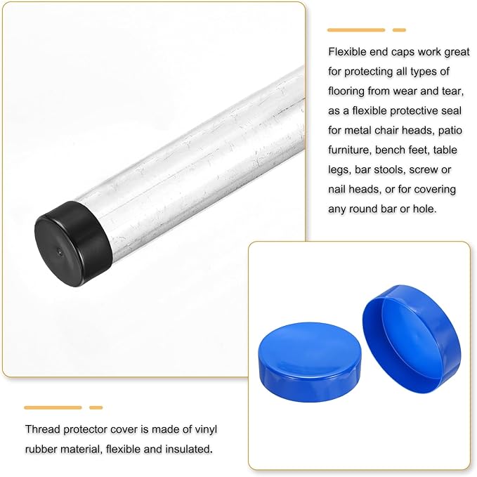 uxcell 4pcs Rubber End Caps 200mm(8 Inch) ID Vinyl Round End Cap Cover Screw Thread Protectors Blue, 50mm Height