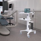 Computer Cart Mobile Standing Workstation with Power Strip, Salon Spa Beauty Machine Trolley Stand, Adjustable Height Computer Cart with 4 Wheels for Placing Computers, Mainframes