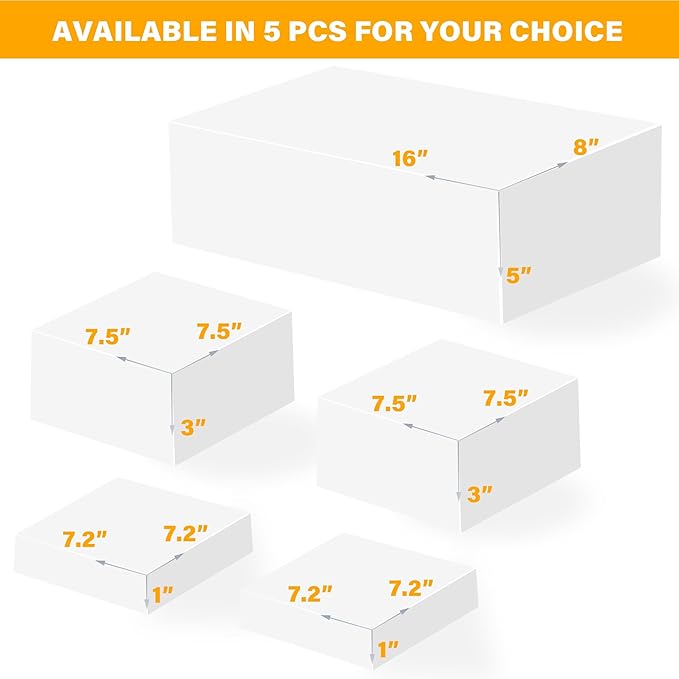 Large Buffet Risers Set of 5, 16"x8"x5" Display Stands, White Acrylic Food Risers for Party, Dessert Table, and Catering, Nesting and Stackable Display Risers