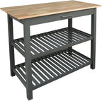 Island Oasis Solid Wood Kitchen Island with Drawer, Stainless Steel Towel Bar and Open Storage Multi-Purpose Prep Table for Home Kitchens Grey and Natural