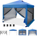 MFSTUDIO 10'x10' Pop Up Canopy Tent with Netting, Portable Instant Folding Canopy, Outdoor Canopy Screen Event Tent with 4 Zippered Mesh Netting for Garden, Blue